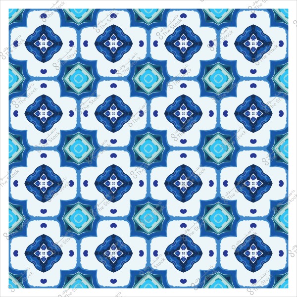 A geometric pattern in blue and white colors, consisting of multiple shapes arranged repeatedly to create a harmonious design.