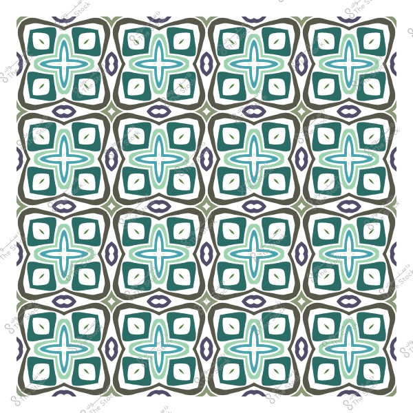 نمط زخرفي متكرر بأشكال هندسية باللونين الأخضر والأزرق, يتضمن عناصر متشابكة توفر مظهراً متناظراً.