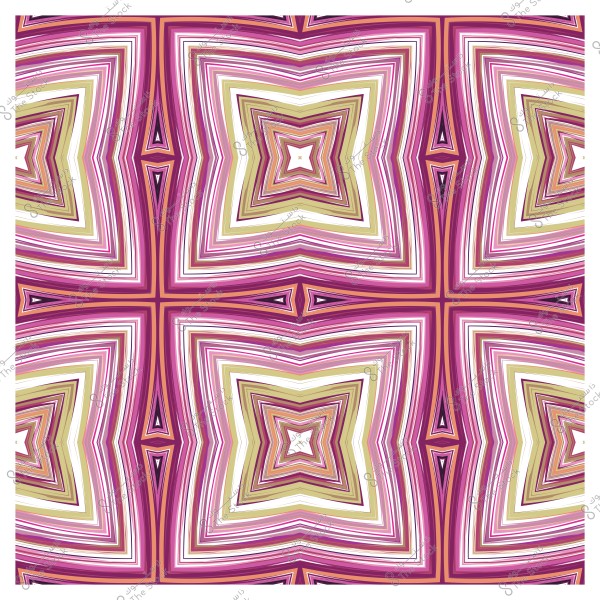 Repeating geometric pattern with pink, green, and white colors, forming layered stars and interlocking lines.