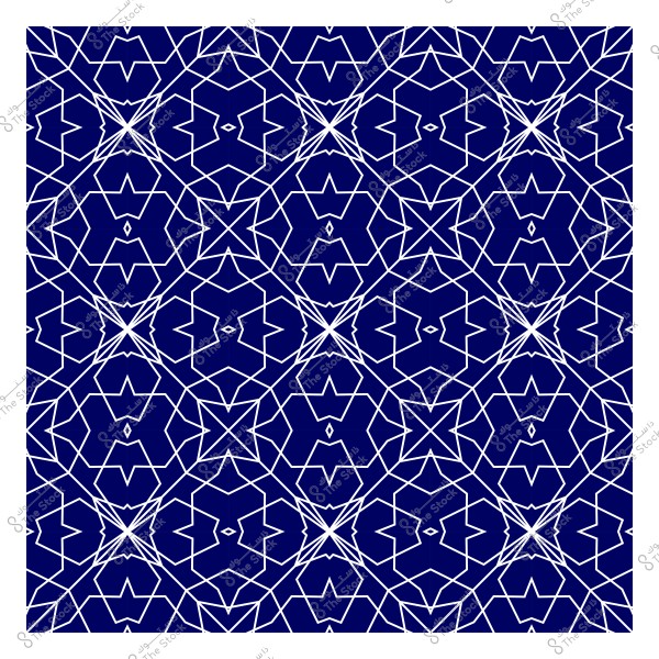 تصميم هندسي متكرر بزهور بيضاء وخطوط متقاطعة على خلفية زرقاء داكنة, يعطي مظهرًا من الفنون الإسلامية التقليدية والزخرفة المتناظرة.

-