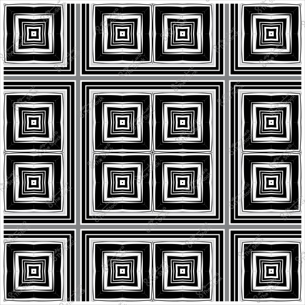نمط هندسي أبيض وأسود مكون من مربعات متداخلة ومتكررة بتصميم متناظر.