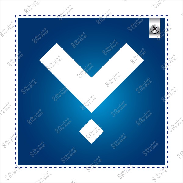 رمز سهم أبيض لأسفل وخط مائل في مربع أزرق.