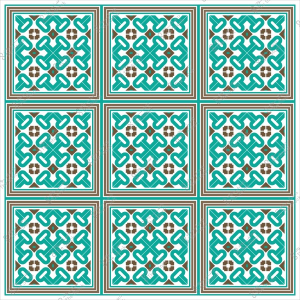 Decorative tile design with a geometric pattern in blue and brown colors.