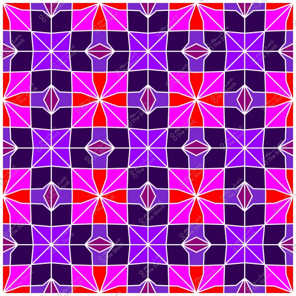 نمط هندسي متكرر بألوان أرجوانية وحمراء وزهرية مع خطوط بيضاء.