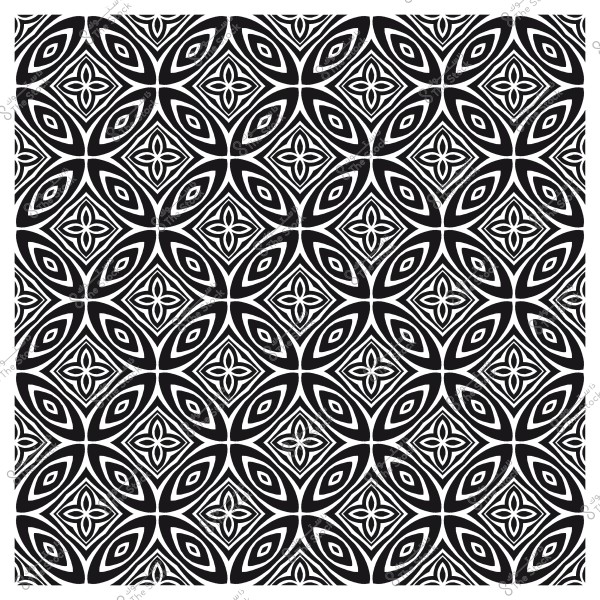 نمط زخرفي أسود وأبيض متماثل بأشكال هندسية تتكرر بشكل متناسق.