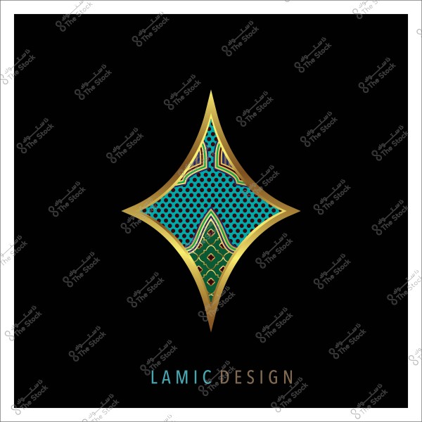 شعار بتصميم هندسي مستوحى من الفن الإسلامي يتضمن أشكالًا دائرية ونقاط داخل إطار ذهبي, مع نص "LAMIC DESIGN" في الأسفل.