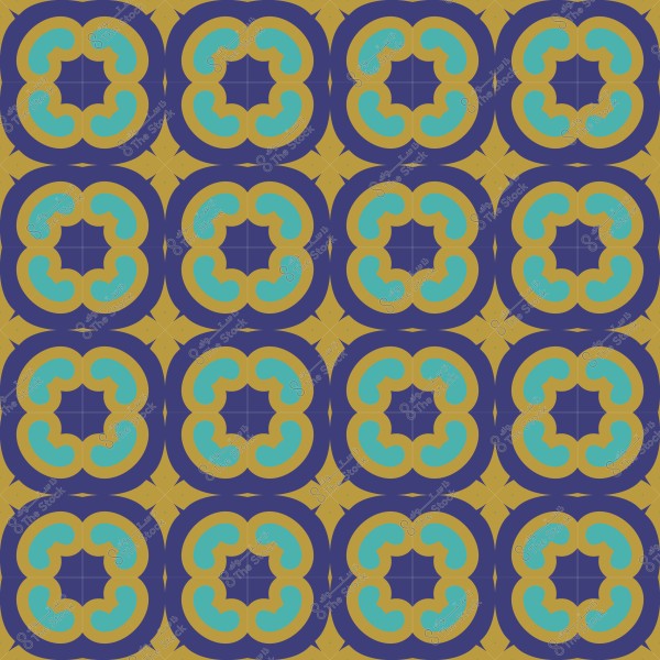 نمط هندسي ذو تصميم متكرر بألوان زرقاء وصفراء وخضراء.
