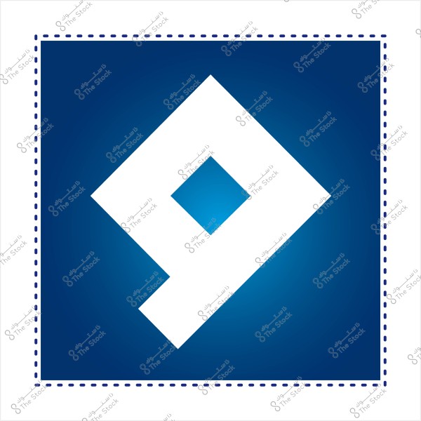 شعار بشكل هندسي أبيض داخل مربع أزرق.