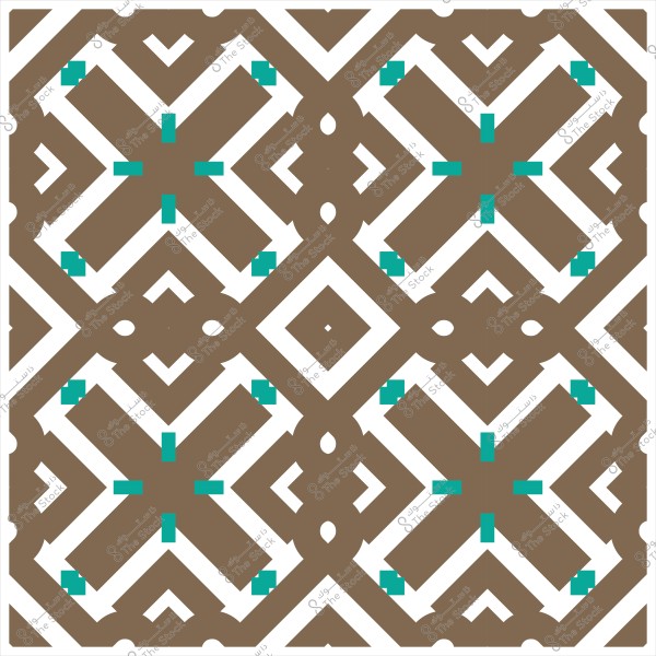 تصميم هندسي بزخارف مغربية باللون البني والأبيض مع لمسات زرقاء.