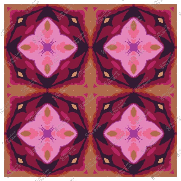A colorful geometric pattern with repeating shapes in pink, purple, and brown colors.