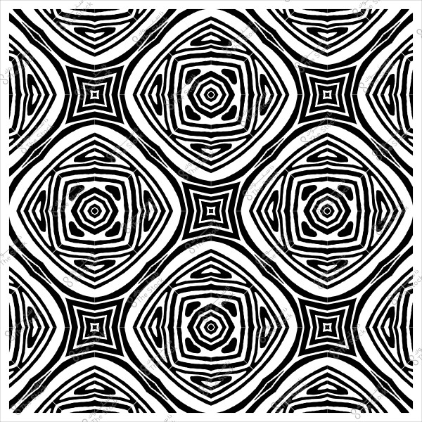 نمط زخرفي أبيض وأسود مكون من أشكال هندسية متكررة ومتداخلة.