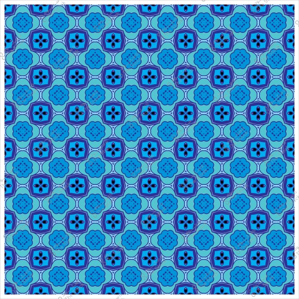 نمط هندسي أزرق يتألف من أشكال سداسية وزخارف نباتية.