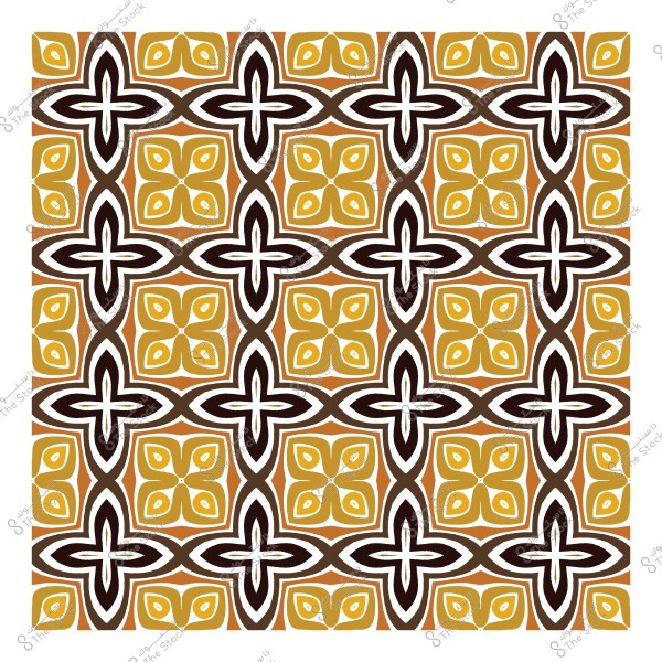 Ornamental pattern with geometric shapes in brown, orange, and green colors.