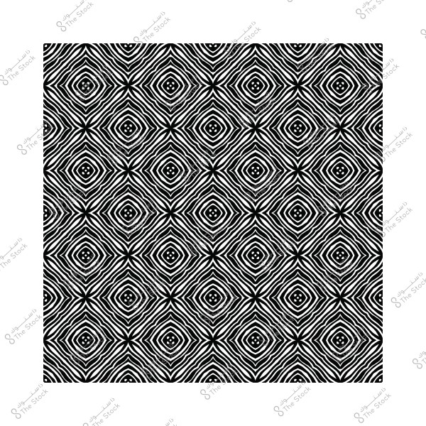 A black and white pattern design composed of repetitive geometric shapes resembling diamonds.