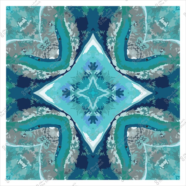 نمط هندسي متناظر بألوان زرقاء وخضراء مع تفاصيل معقدة تشبه الأشكال الزهرية.