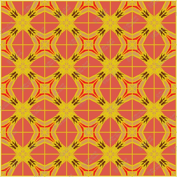 Geometric decorative pattern with yellow colors on a red background.