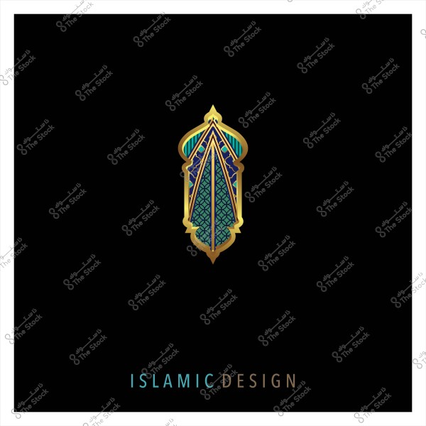 تصميم إسلامي بزخرفة هندسية ملونة على خلفية سوداء.