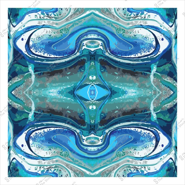 تصميم رقمي بتأثير ألوان مائية بألوان زرقاء وخضراء تتداخل بشكل فني متناظر.