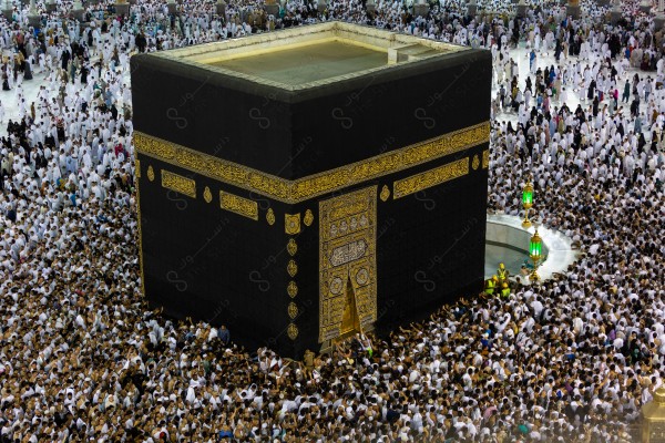 A snapshot of visitors to Baitullah Al-Haram during circumambulation at the Holy Kaaba, pilgrims and Umrah performers, Hajj and Umrah, pilgrims and Umrah performers, Hajj and Umrah, Grand Mosque.