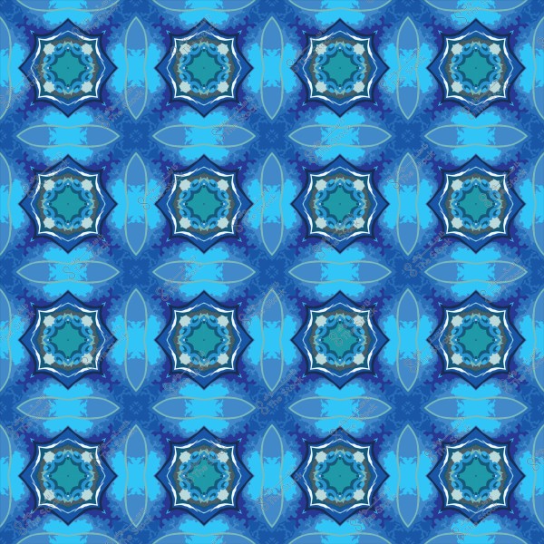 A repeating pattern with dark blue, light blue, and green geometric shapes.