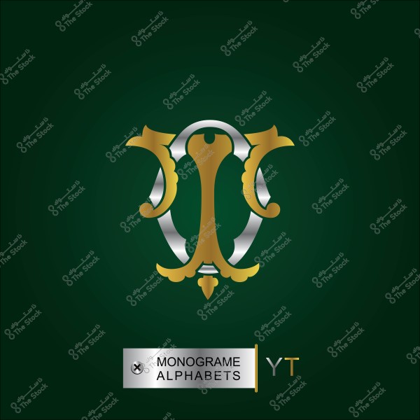 شعار مونوغرام بتصميم أنيق بألوان ذهبية وفضية على خلفية خضراء, مع الأحرف "YT" في الأسفل.
