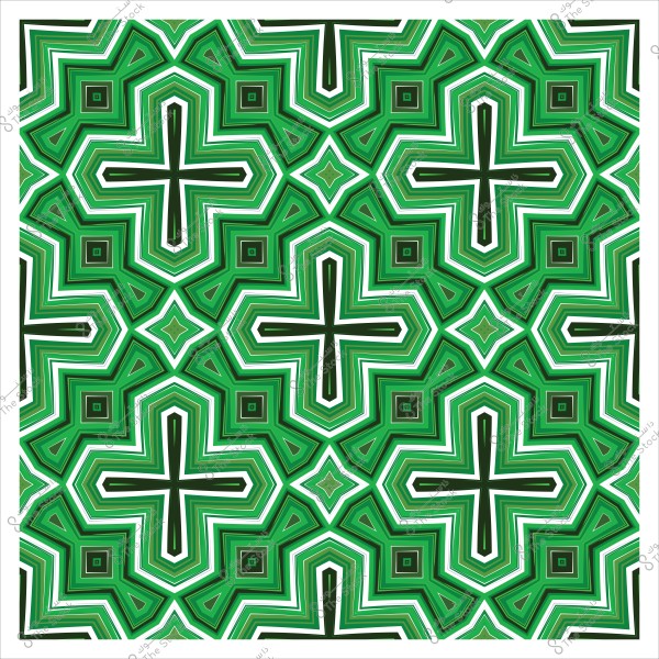 نمط هندسي متماثل بالألوان الخضراء والبنية, يعكس تصميمًا متكررًا يشبه النجوم والصلبان.