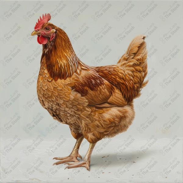 painting of a  brown chicken on a white background. AI