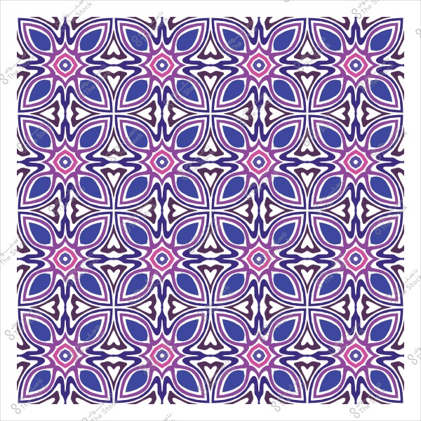 Symmetrical decorative pattern in blue, purple, and pink colors.