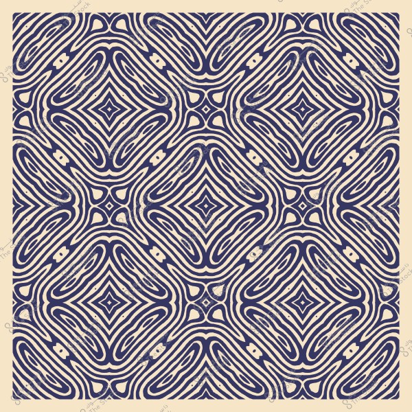 نمط زخرفي مكرر بأشكال هندسية متموجة باللونين الأزرق والأبيض.