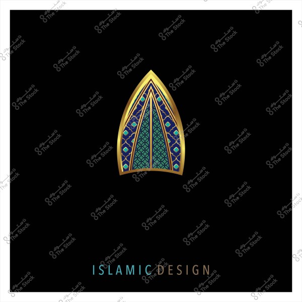 تصميم إسلامي بزخرفة هندسية مذهبة على خلفية سوداء.