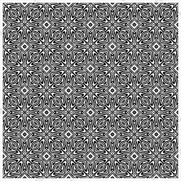 Black and white decorative pattern composed of repeating geometric shapes.