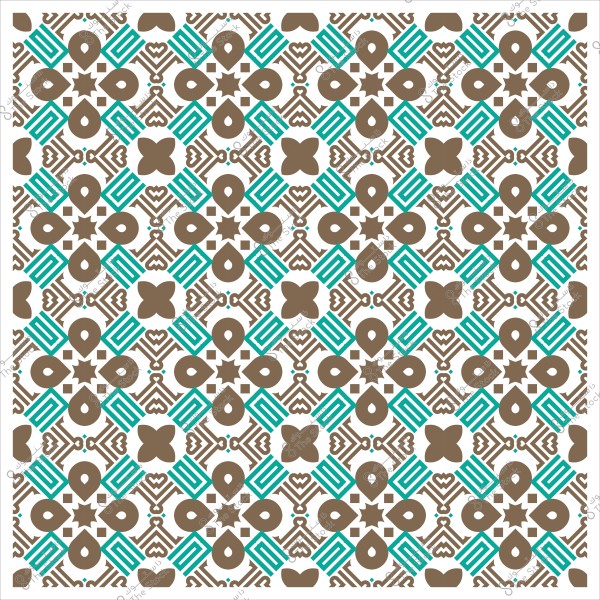 نمط زخرفي إسلامي بأشكال هندسية متكررة باللونين البني والأزرق الفيروزي.