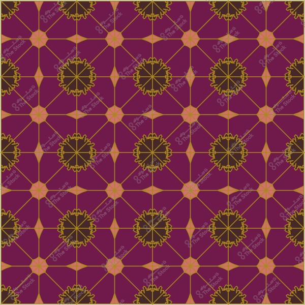 Geometric decorative pattern in purple and yellow with circular designs.