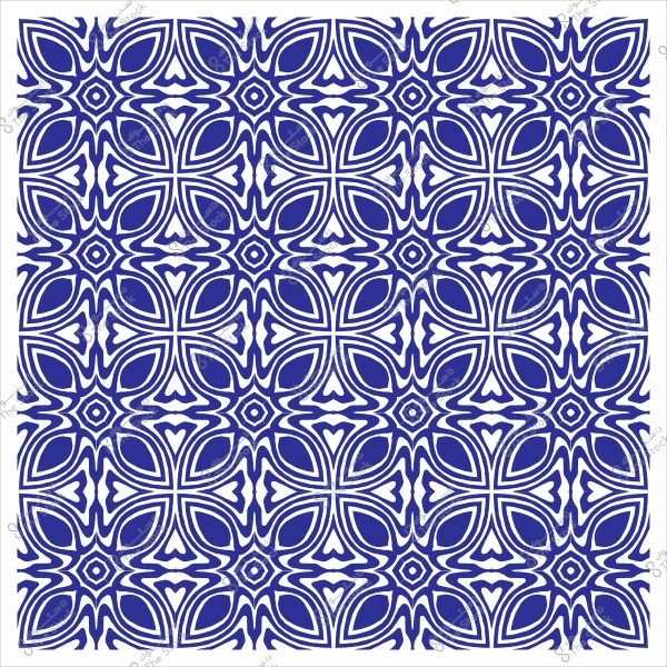 نمط زخرفي أزرق وأبيض بتصميم هندسي متماثل.