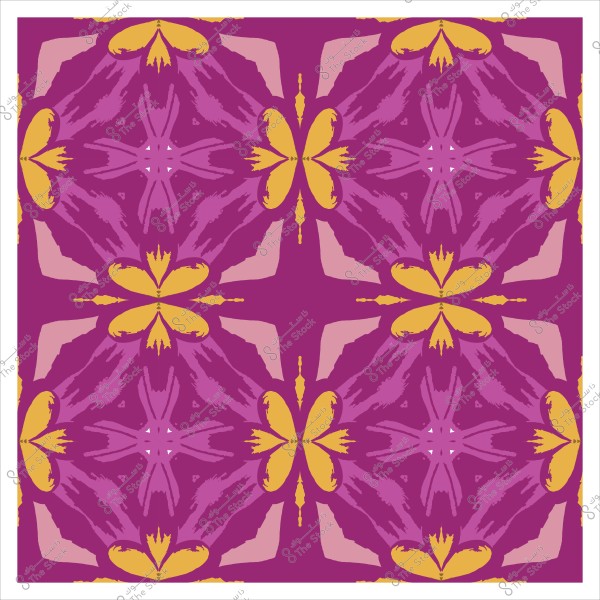 نمط تجريدي معقد بأشكال زهرية صفراء ووردية على خلفية أرجوانية.