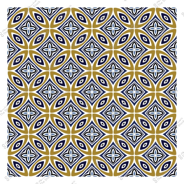 نمط هندسي بنقوش متكررة بألوان ذهبية وزرقاء.