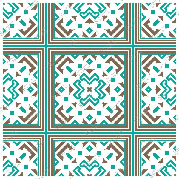 Islamic geometric pattern with interlocking blue and brown colors in a repeating design.
