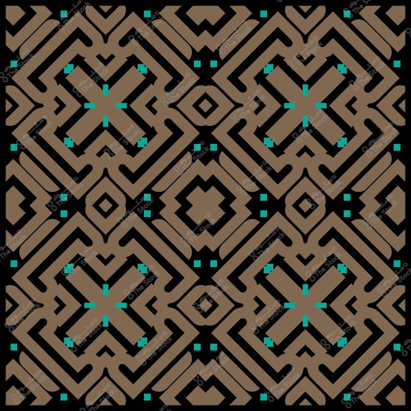 Geometric design with intricate patterns in brown and light blue colors.