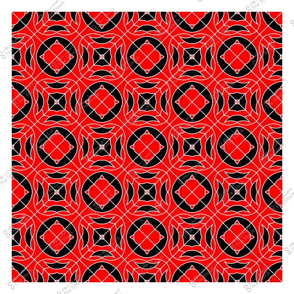 نمط زخرفي ذو تصميم هندسي بألوان حمراء وسوداء وبيضاء.