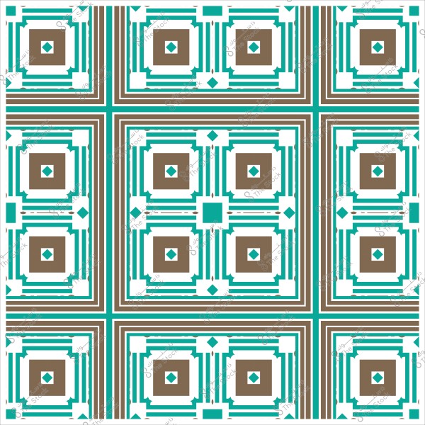 Geometric pattern consisting of squares and intersecting lines in green, brown, and white colors.