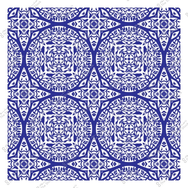 نمط هندسي ذو تصميم أزرق معقد يشبه الفن الإسلامي يتكون من دوائر وزخارف نباتية متكررة.