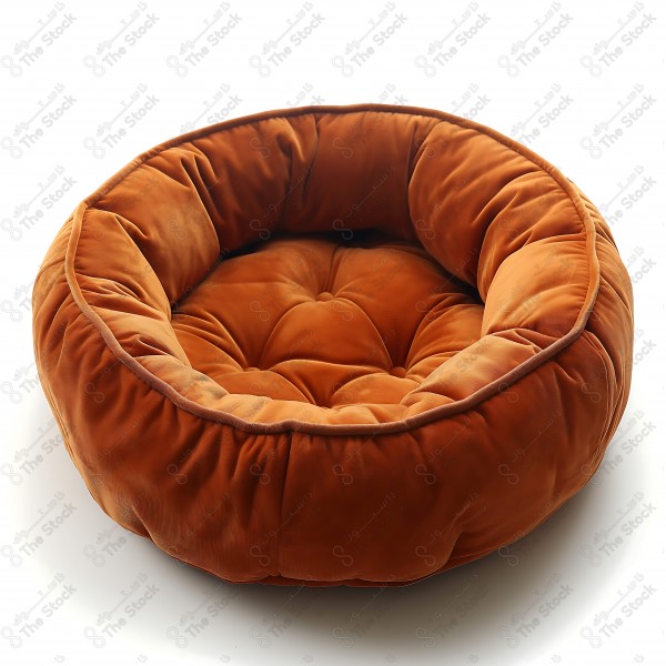 Round padded brown bed for pets. by AI