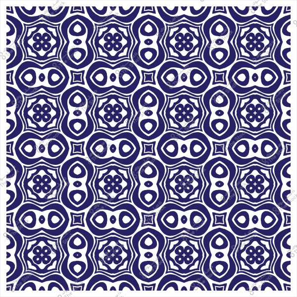 نمط زخرفي هندسي بأشكال بيضاوية ودوائر بالأزرق الداكن على خلفية بيضاء.