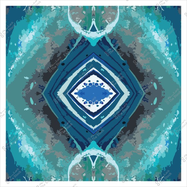 تصميم هندسي متماثل بألوان الأزرق والأخضر مع أنماط متداخلة.