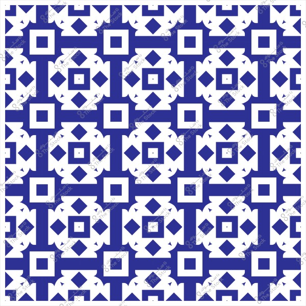 نمط هندسي مزخرف بالأبيض والأزرق يتكون من مربعات وأشكال هندسية متنوعة.