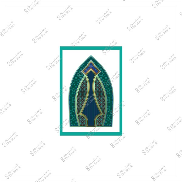 Islamic geometric design with intricate patterns in blue and green colors.