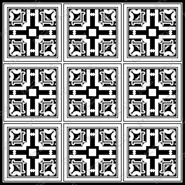 تصميم نمط هندسي أبيض وأسود على شكل مربعات مزخرفة.