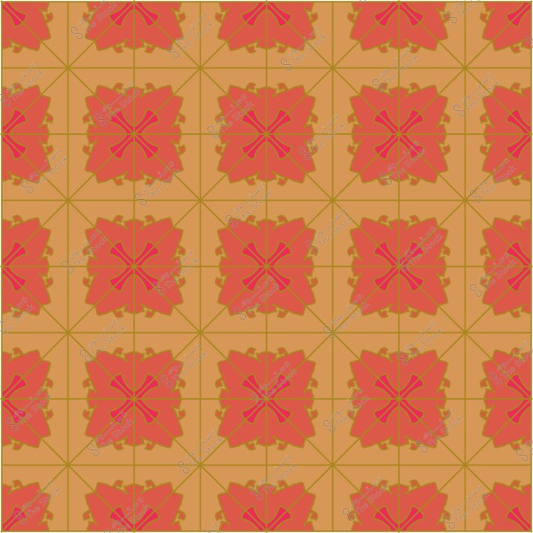 تصميم نمطي مزخرف مكرر بأشكال هندسية حمراء وبرتقالية على خلفية بنية.