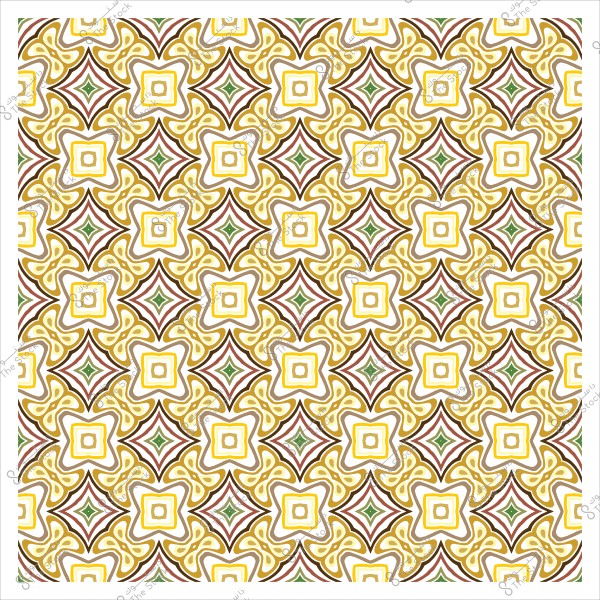 A decorative repeating pattern with golden, green, and brown colors forming interlocking geometric shapes.
