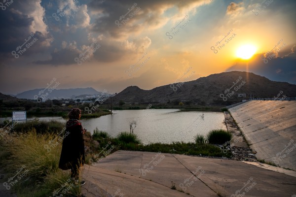 The beautiful view of Wadi Saab Dam during sunset. The Dam is Located near to Taif City, Saudi Arabia